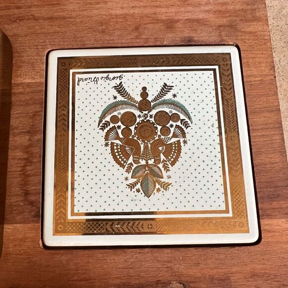 George Briar Teak Wood & Tile MCM Ceramic Serving Tray Charcuterie Board Vtg - Picture 8 of 8